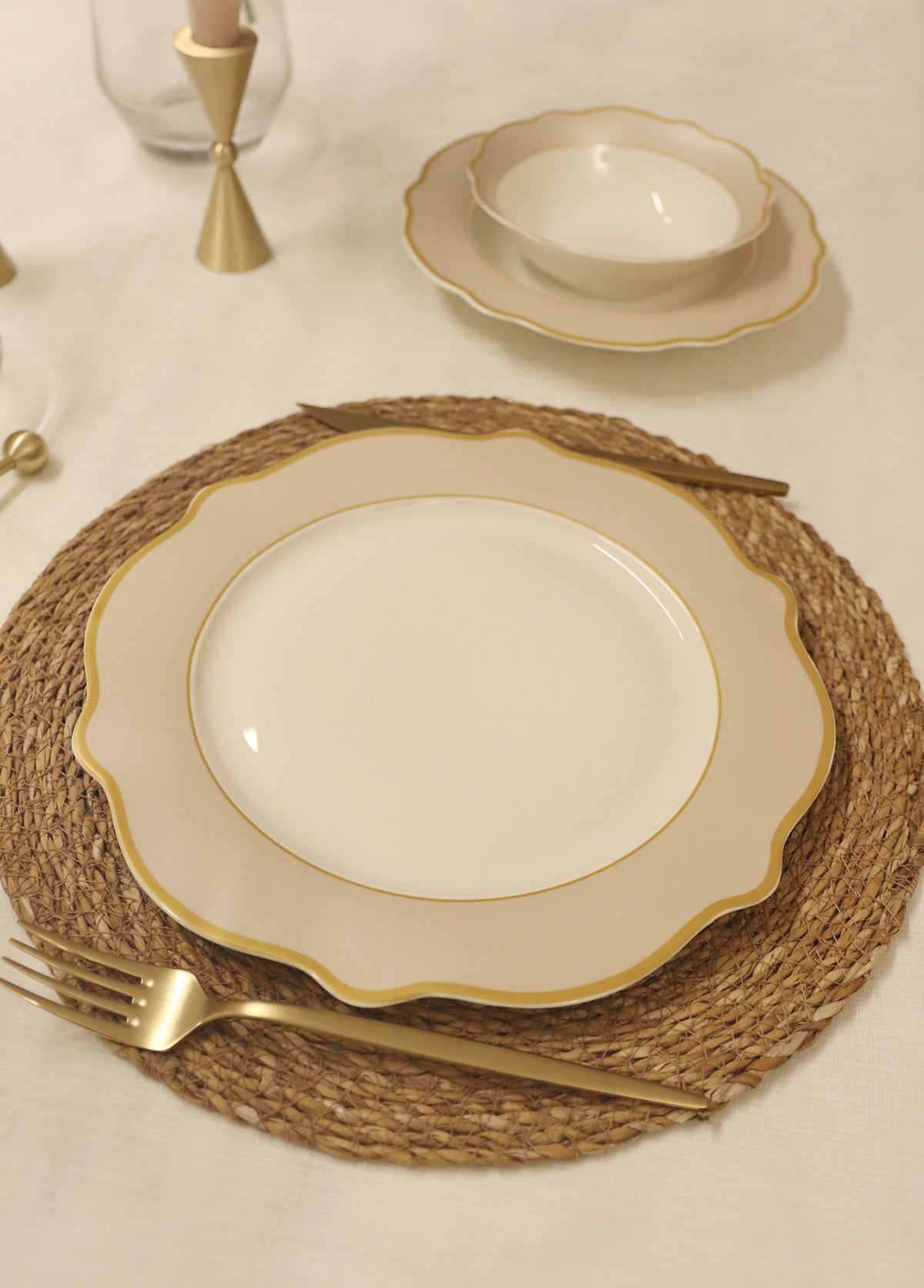 Jaswely Collection Porcelain Dinner Plates, Set of 6 (Sand Beige)