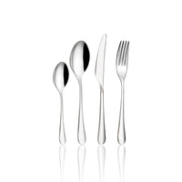 A 16-piece silver cutlery set including dinner forks, dinner spoons, dinner knives, and dessert spoons, presented on a white background.