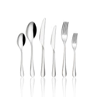 A 24-piece silver cutlery set including dinner forks, dinner spoons, dinner knives, dessert forks, dessert spoons, and dessert knives, presented on a white background.