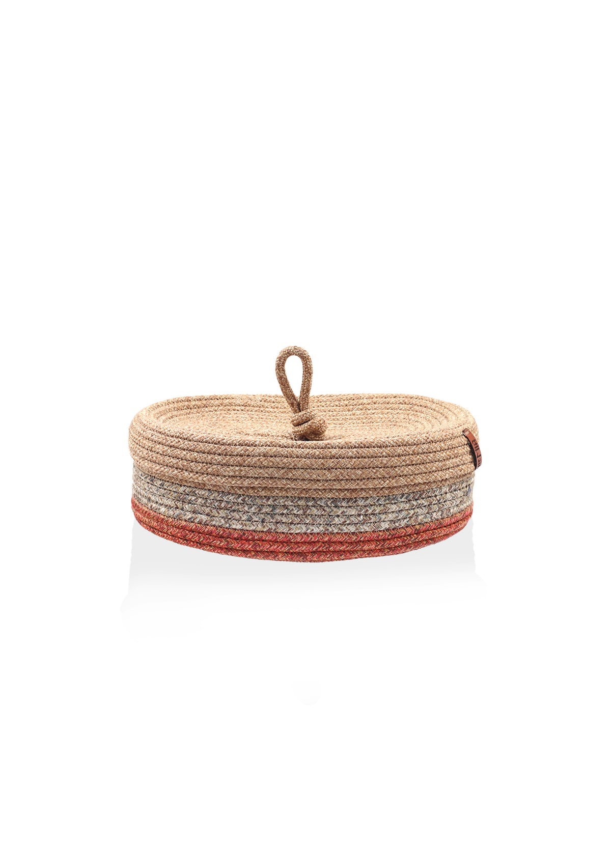 Jute Handwoven Storage Basket With Lid (Orange And Grey)