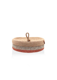 Jute Handwoven Storage Basket With Lid (Orange And Grey)