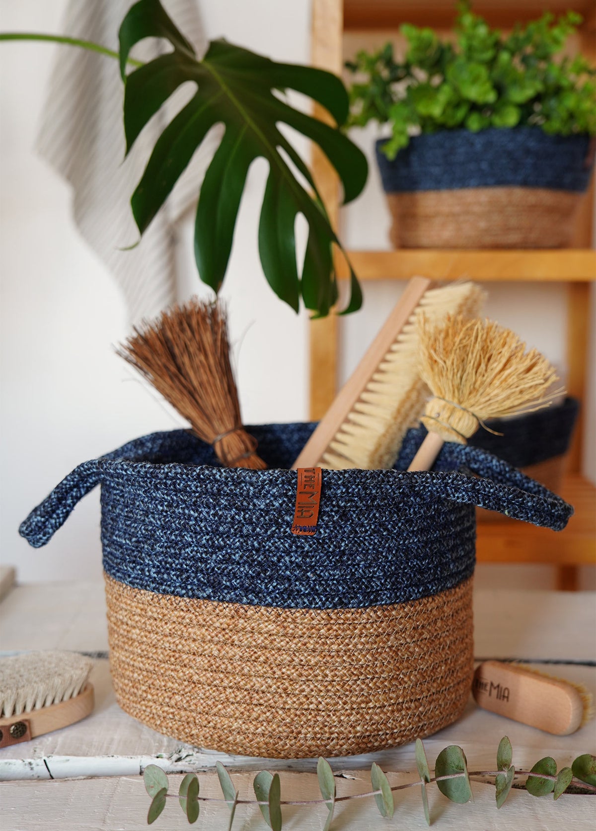 Jute Handwoven Storage Basket (Blue)