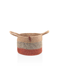 Jute Handwoven Storage Basket (Orange And Grey)