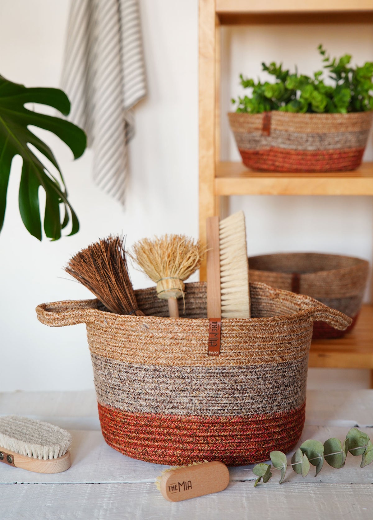 Jute Handwoven Storage Basket (Orange And Grey)