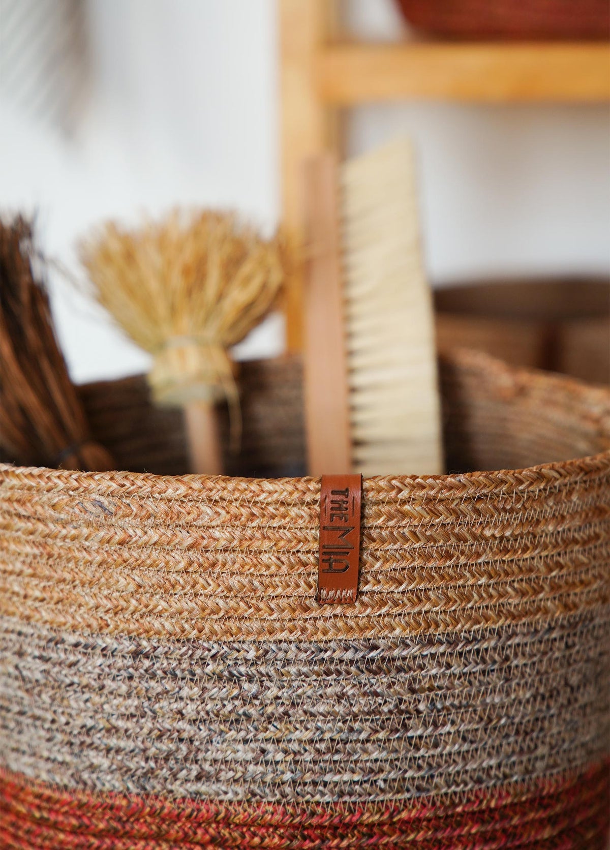 Jute Handwoven Storage Basket (Orange And Grey)