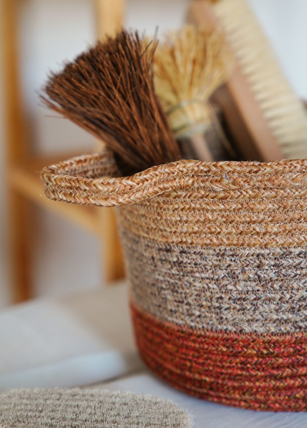 Jute Handwoven Storage Basket (Orange And Grey)