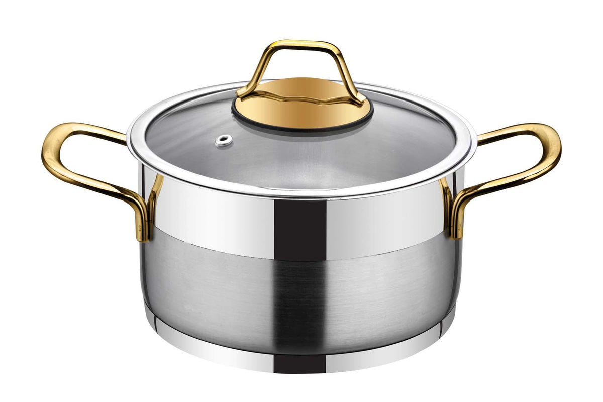 Luna Collection 6-piece Stainless Steel Mini Cookware Set (Gold Handles)