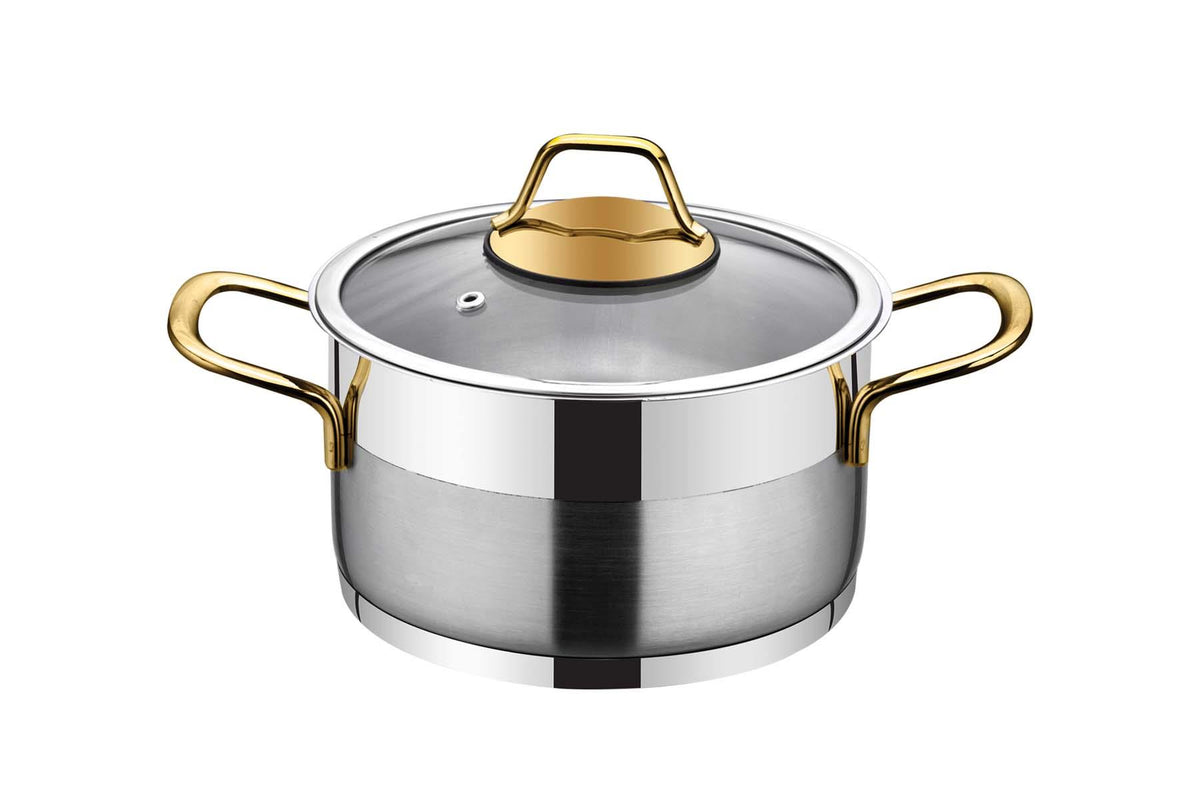 Luna Collection 6-piece Stainless Steel Mini Cookware Set (Gold Handles)