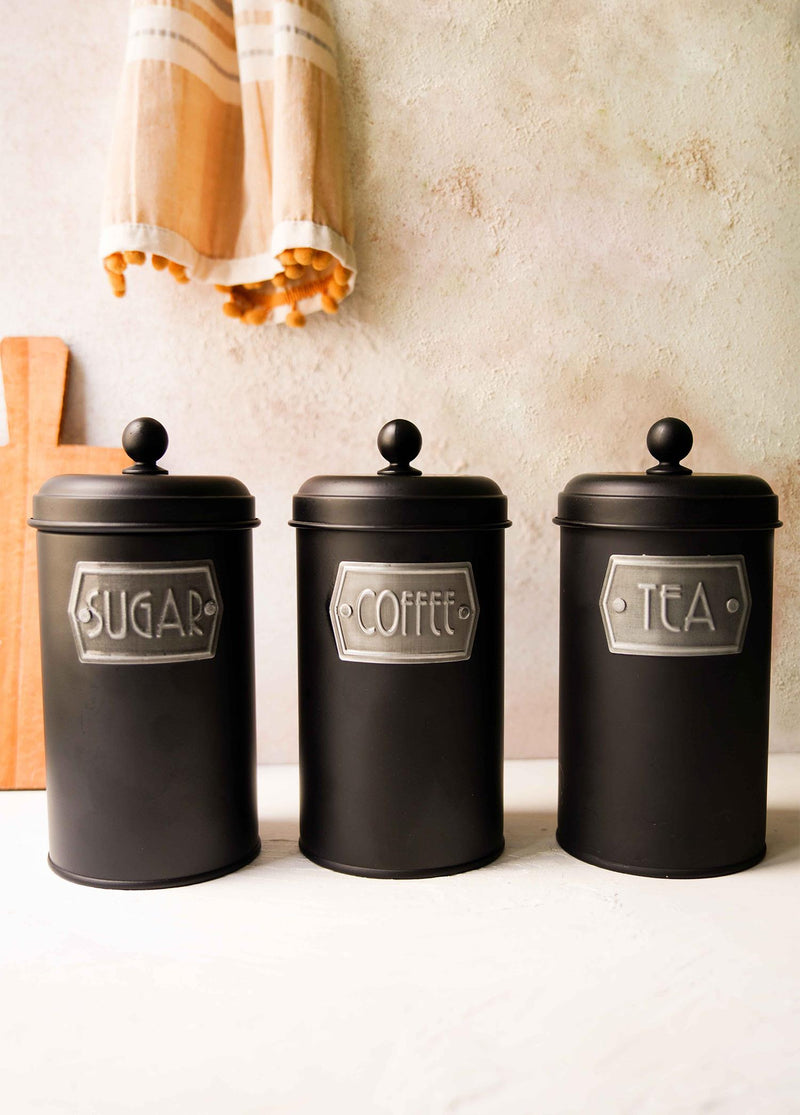 Black Coffee, Tea, And Sugar Jar Set - 22 cm (H)