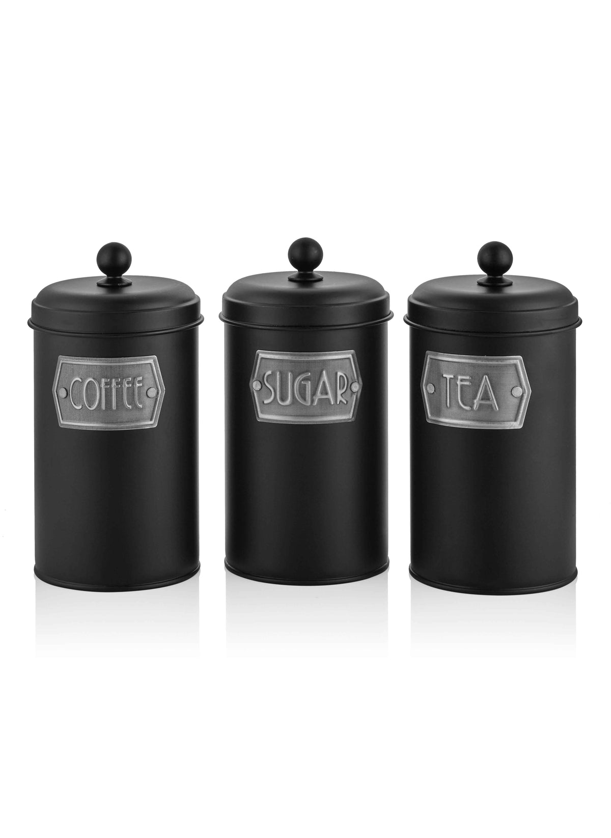 Black Coffee, Tea, And Sugar Jar Set - 22 cm (H)