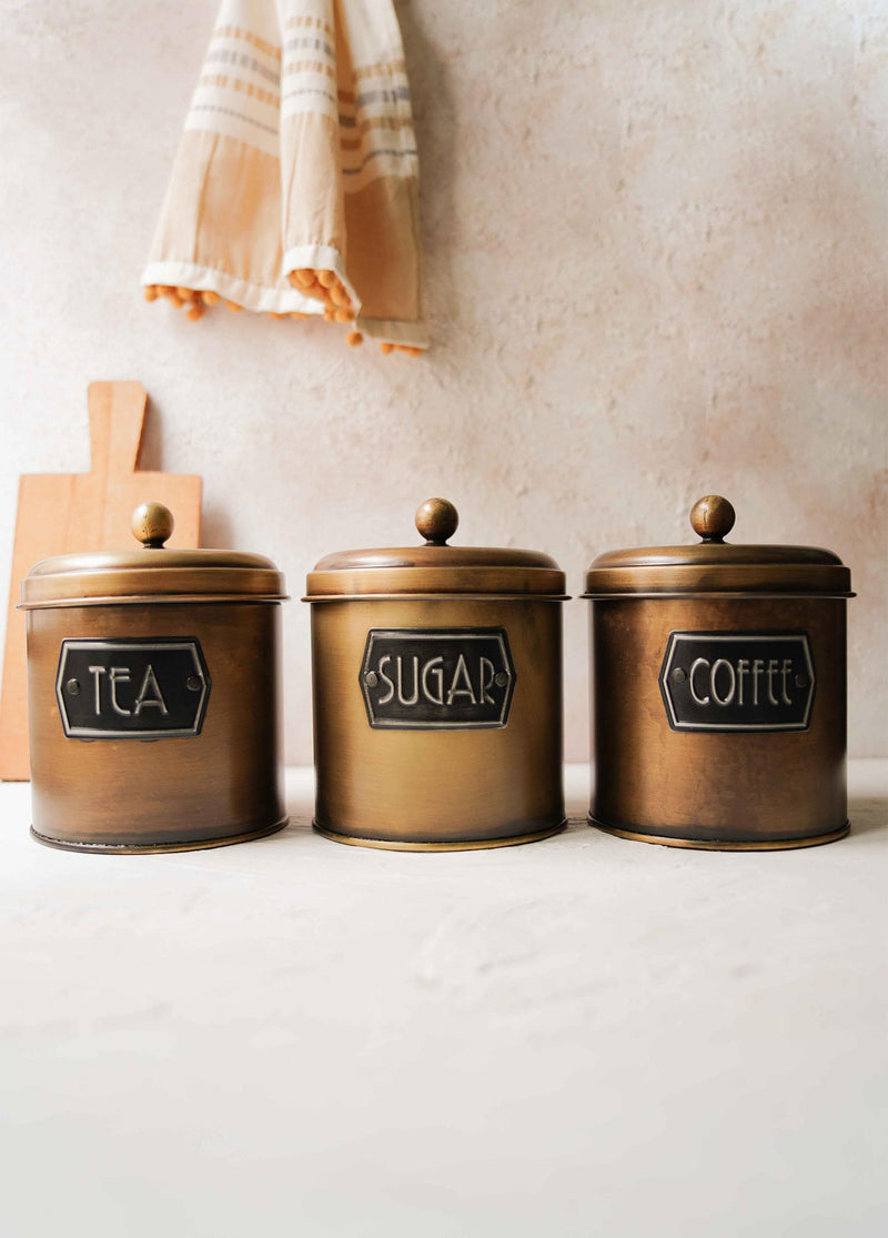 Gold Coffee, Tea, And Sugar Canister Set - 17 cm (H)