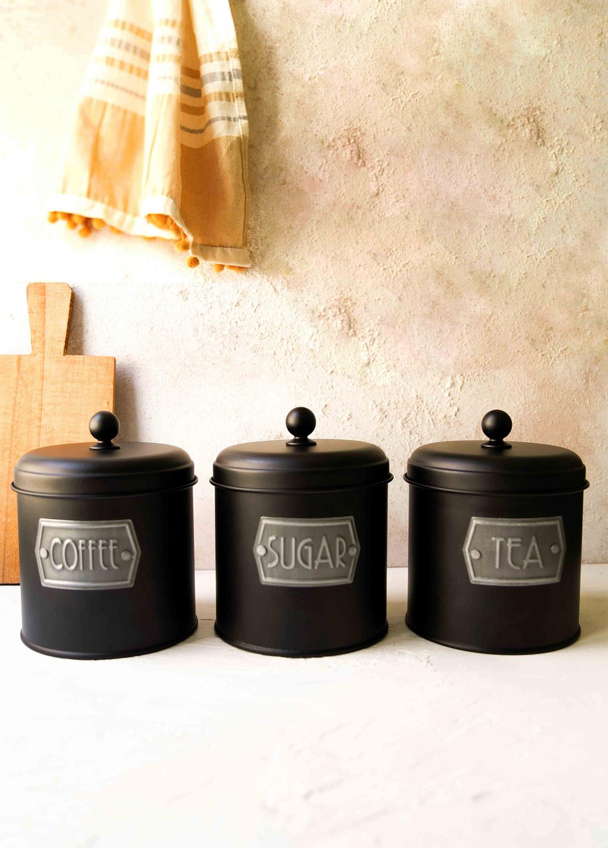 Black Coffee, Tea, And Sugar Canister Set - 17 cm (H)