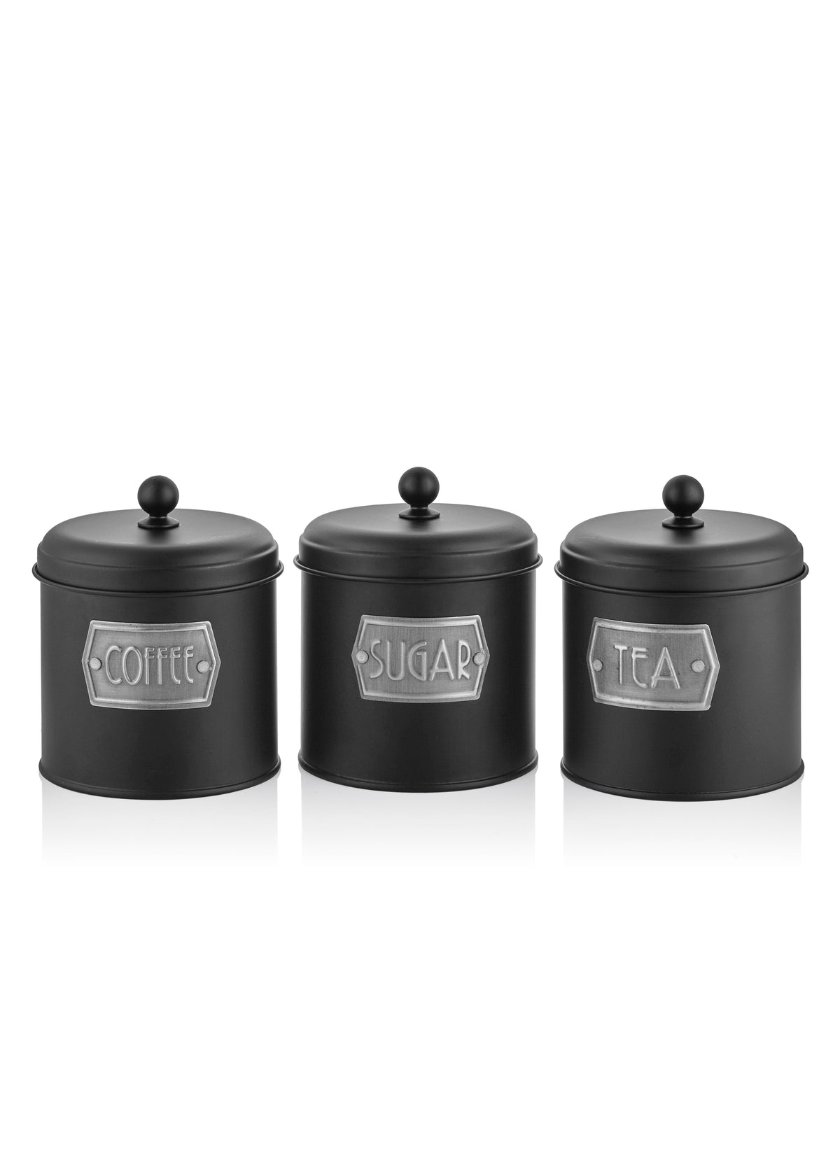 Black Coffee, Tea, And Sugar Canister Set - 17 cm (H)