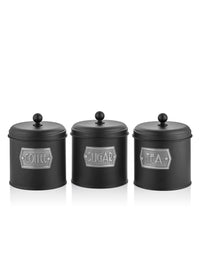 Black Coffee, Tea, And Sugar Canister Set - 17 cm (H)