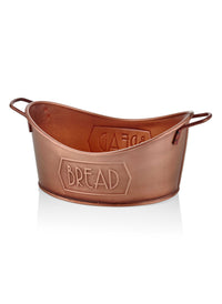 A copper bread basket made from high quality galvanised steel, with the text 'BREAD' embossed on the side.