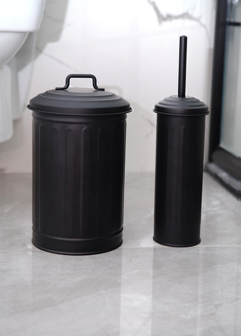 Black Waste Bin & Toilet Brush Set