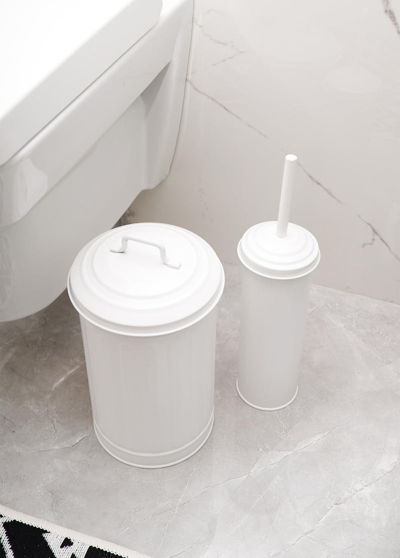 White Waste Bin & Toilet Brush Set Rozi