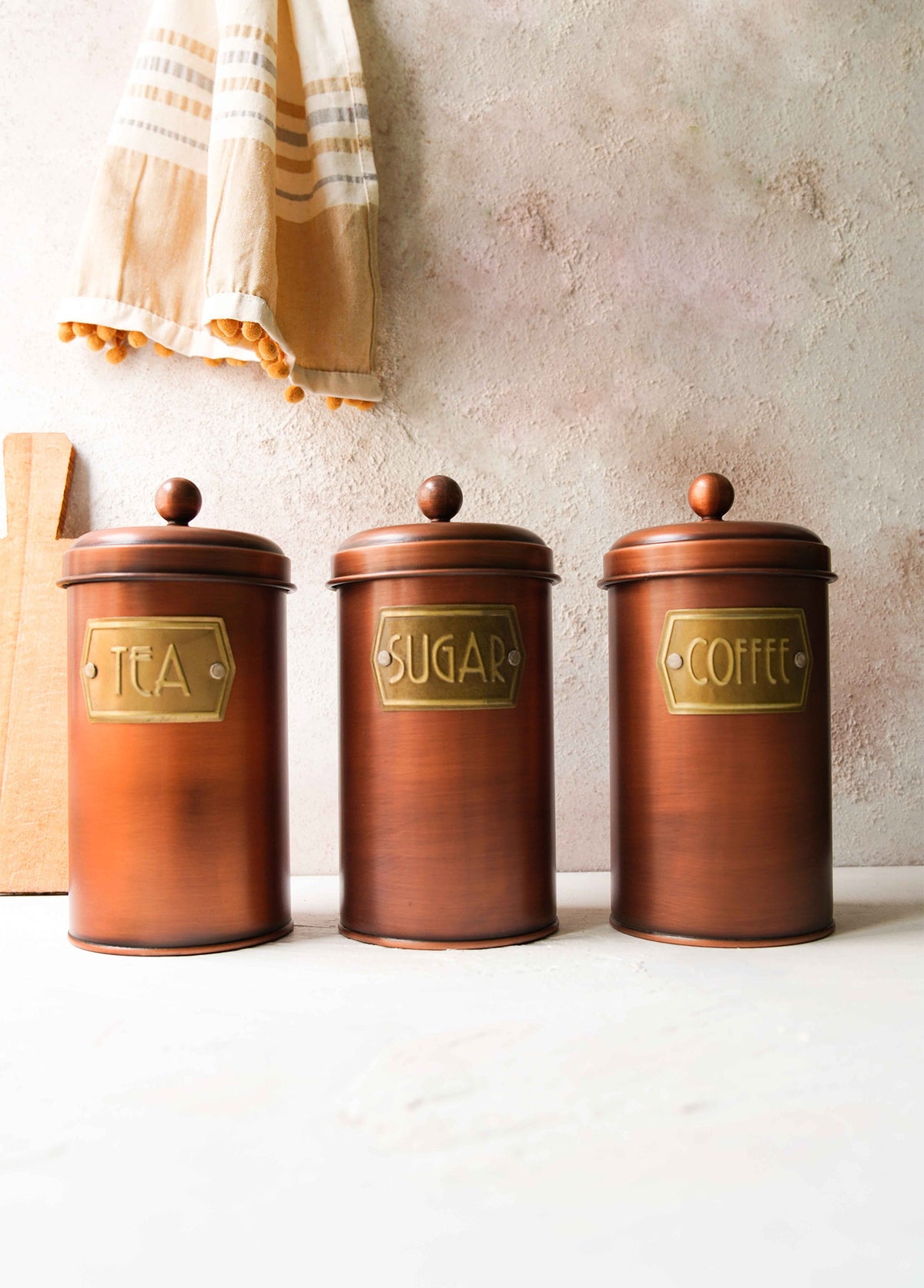 Tin Copper Tea Coffee Sugar Storage Jar Canister Set Kitchen