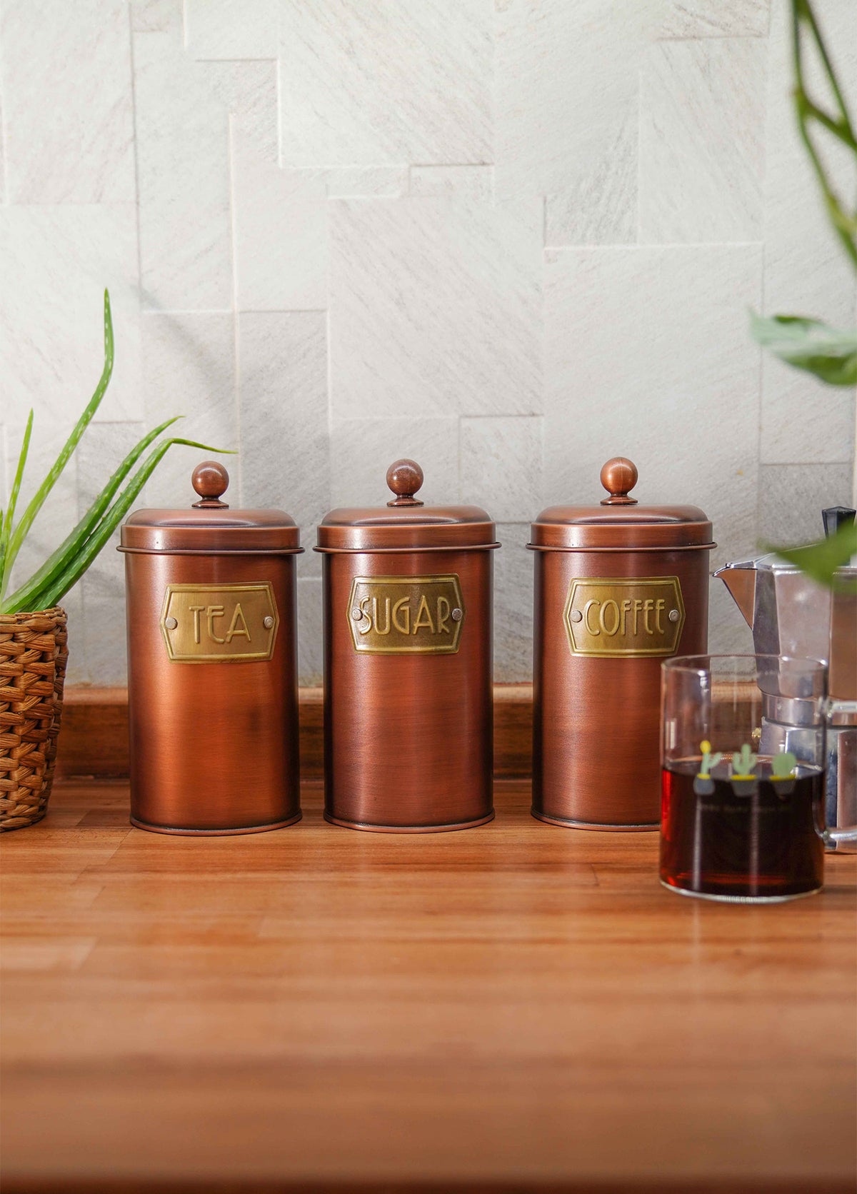 Copper Coffee, Tea, And Sugar Canister Set - 22 cm (H)