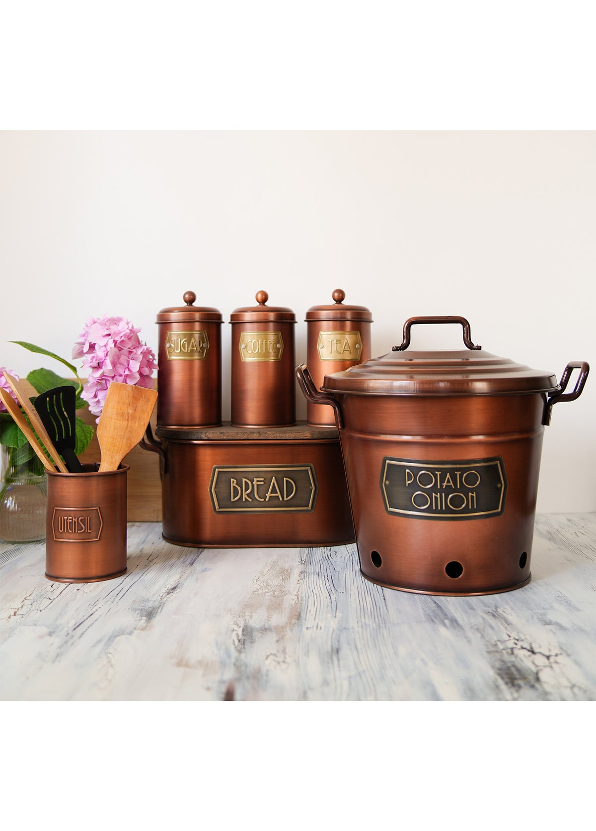 Copper Coffee, Tea, And Sugar Canister Set - 22 cm (H)